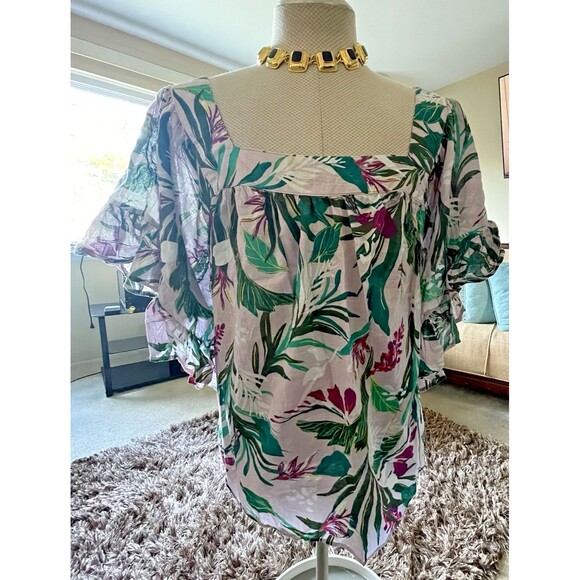 3X (24W-26W) Terra & Sky Woman's Plus Size Short Sleeve Peasant Top Lilac Ruffle - Picture 1 of 11